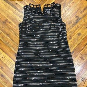 Vince Camuto Black dress with multi color stitch.